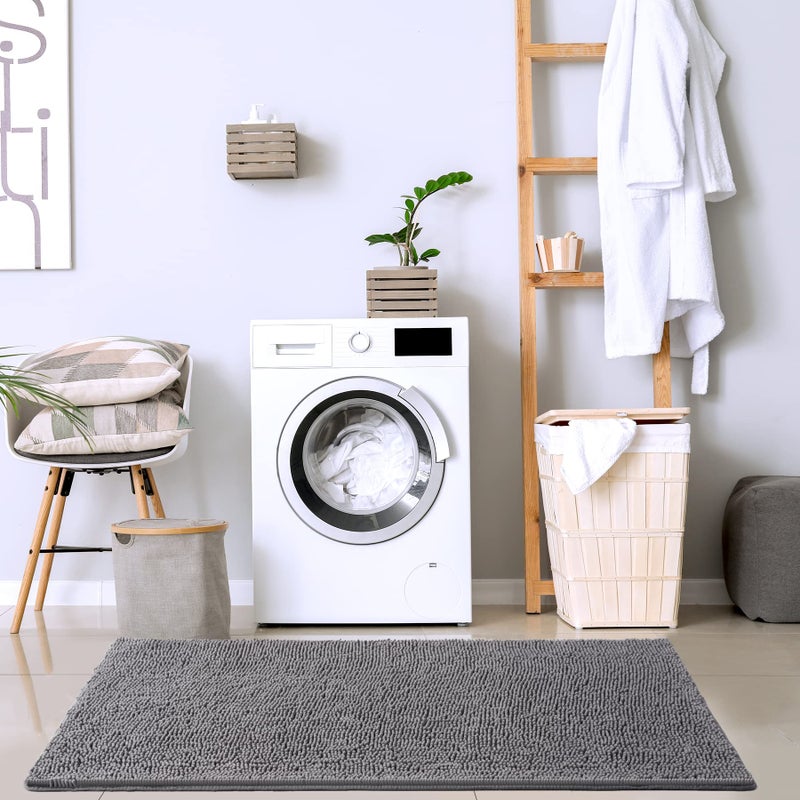 Noahas 24''x 60'' Grey Long Bathroom Rugs Runner,Absorbent Bath Mats for Bathroom Non-Slip with Rubber Backing,Soft Washable Carpet,Plush Chenille Shower Mats Shaggy Durable Bath Rugs - Image 3
